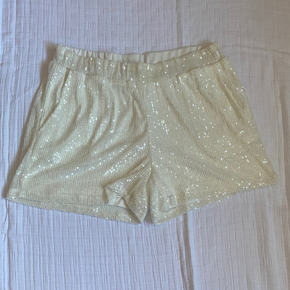 Cable & Gauge High Waist Cream Sequin Shorts